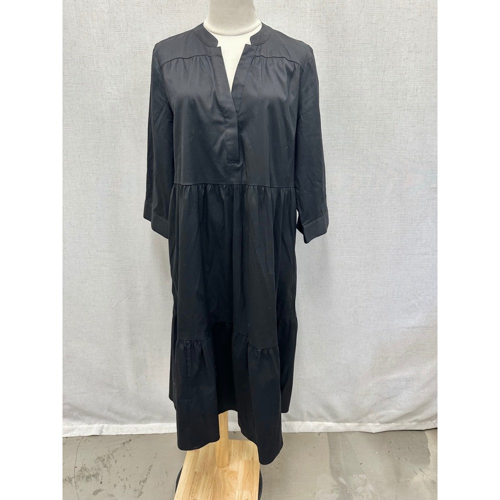 Chico's Cotton Blend Solid Black Tiered Midi Dress Womens Size 1 US 8/10 Minimal